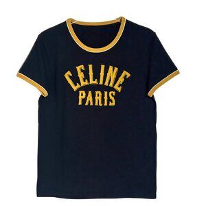 Celine by Hedi Slimane T-shirt Flocked Black Mustard Ringer Tee XS